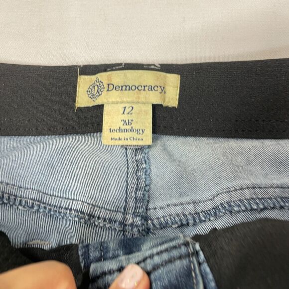 Democracy Jeans Women 12 Blue Ab Technology Denim Straight Stretch Raw Hem - Picture 10 of 12